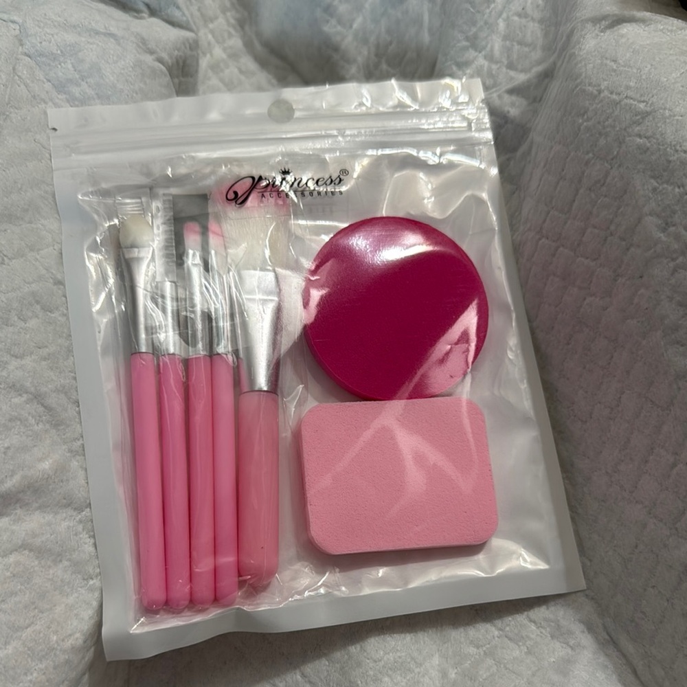 Pink Makeup Brush Set with Sponges